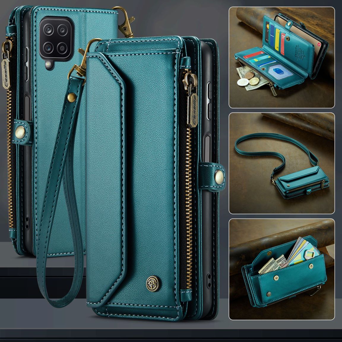 New RFID Blocking Zipper Wallet Supports Wireless Charging with Long and Short Lanyard Leather Phone Case
