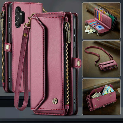 New RFID Blocking Zipper Wallet Supports Wireless Charging with Long and Short Lanyard Leather Phone Case