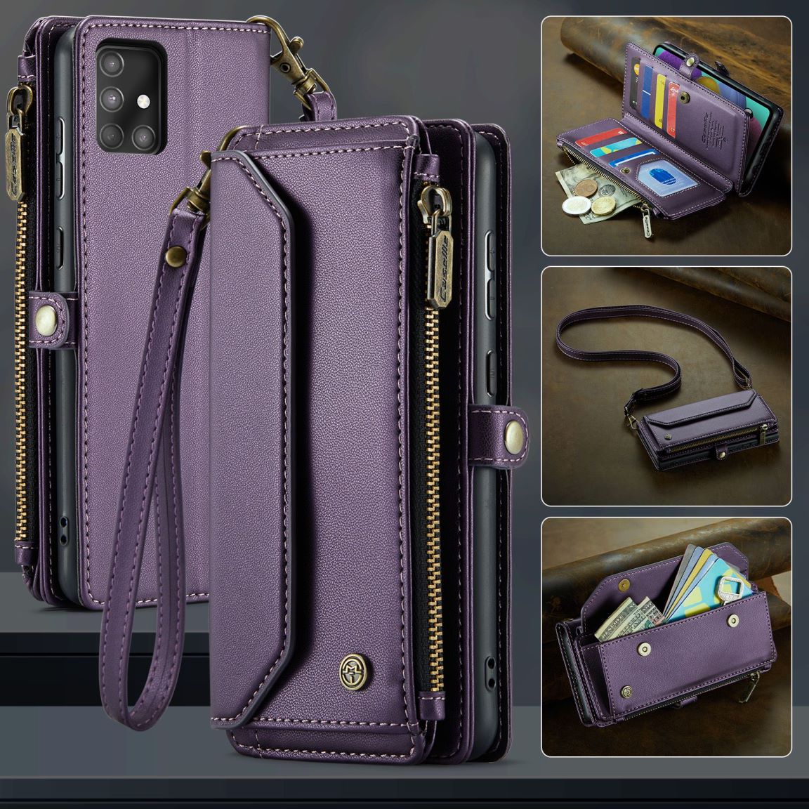 New RFID Blocking Zipper Wallet Supports Wireless Charging with Long and Short Lanyard Leather Phone Case
