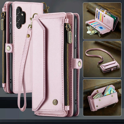 New RFID Blocking Zipper Wallet Supports Wireless Charging with Long and Short Lanyard Leather Phone Case