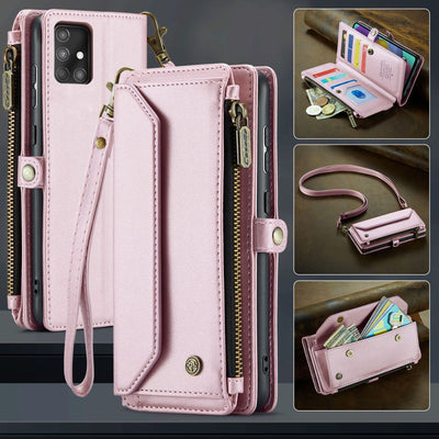 New RFID Blocking Zipper Wallet Supports Wireless Charging with Long and Short Lanyard Leather Phone Case