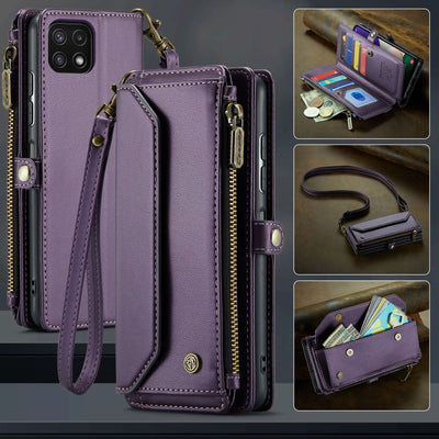 New RFID Blocking Zipper Wallet Supports Wireless Charging with Long and Short Lanyard Leather Phone Case