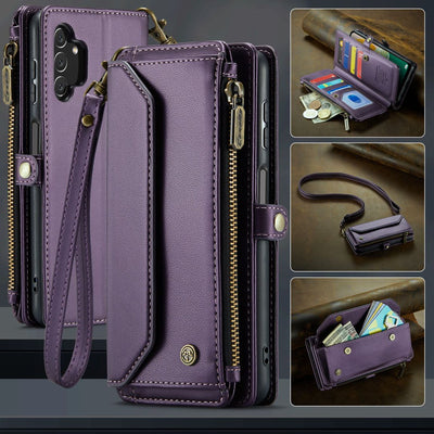 New RFID Blocking Zipper Wallet Supports Wireless Charging with Long and Short Lanyard Leather Phone Case