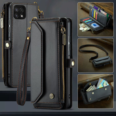 New RFID Blocking Zipper Wallet Supports Wireless Charging with Long and Short Lanyard Leather Phone Case