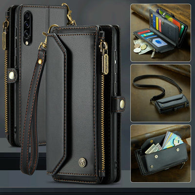 New RFID Blocking Zipper Wallet Supports Wireless Charging with Long and Short Lanyard Leather Phone Case