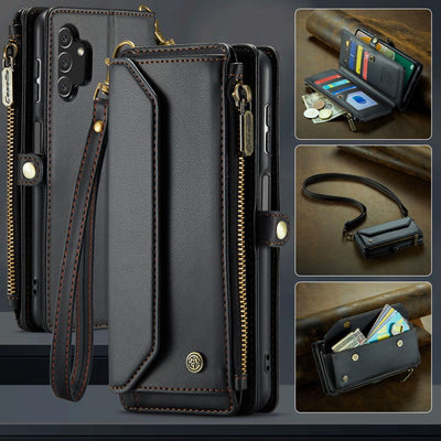 New RFID Blocking Zipper Wallet Supports Wireless Charging with Long and Short Lanyard Leather Phone Case