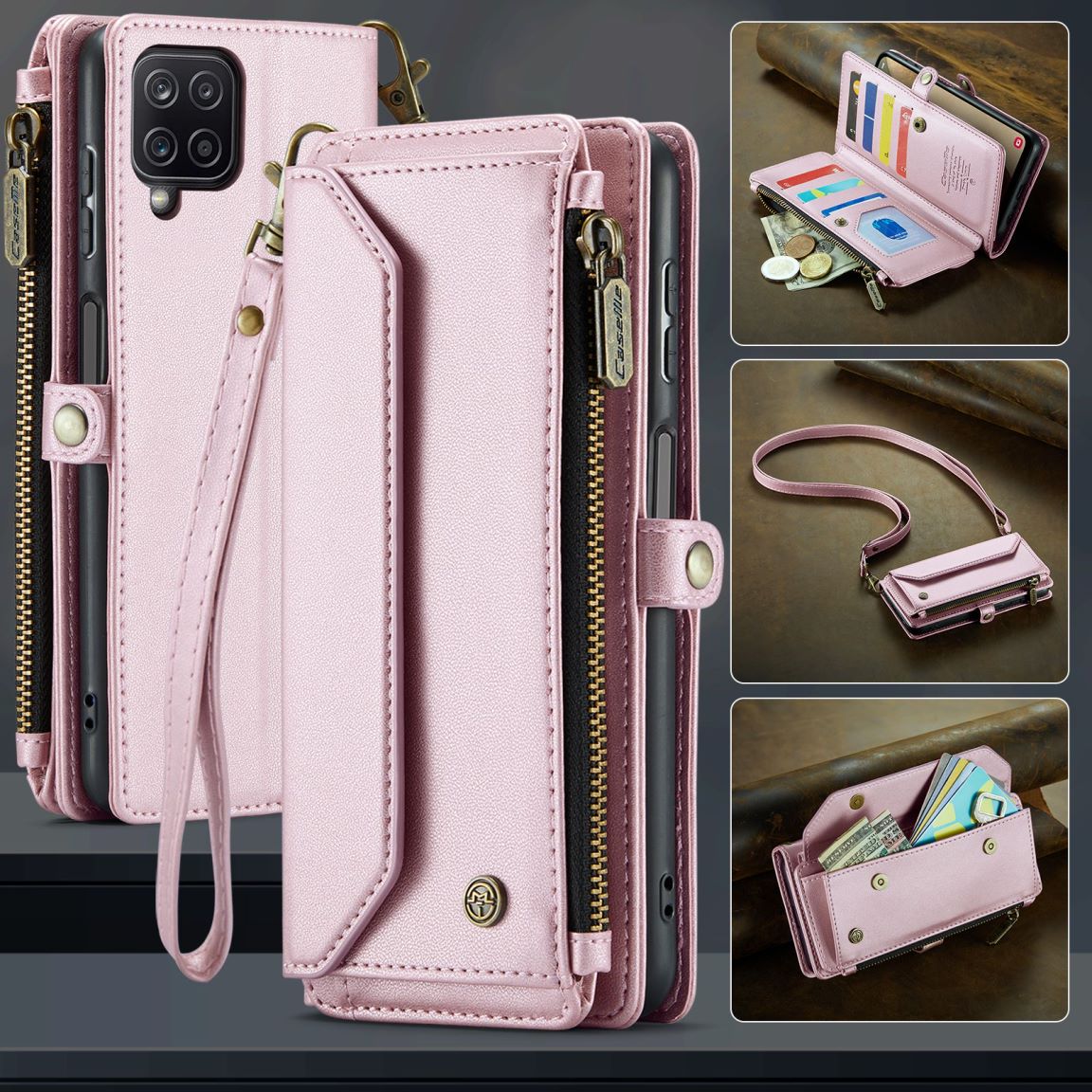 New RFID Blocking Zipper Wallet Supports Wireless Charging with Long and Short Lanyard Leather Phone Case