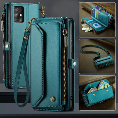 New RFID Blocking Zipper Wallet Supports Wireless Charging with Long and Short Lanyard Leather Phone Case