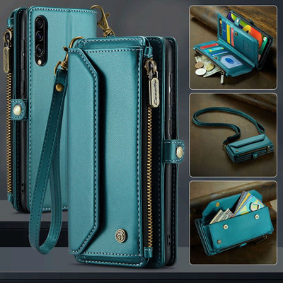New RFID Blocking Zipper Wallet Supports Wireless Charging with Long and Short Lanyard Leather Phone Case