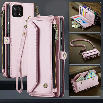 New RFID Blocking Zipper Wallet Supports Wireless Charging with Long and Short Lanyard Leather Phone Case