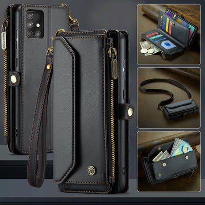 New RFID Blocking Zipper Wallet Supports Wireless Charging with Long and Short Lanyard Leather Phone Case