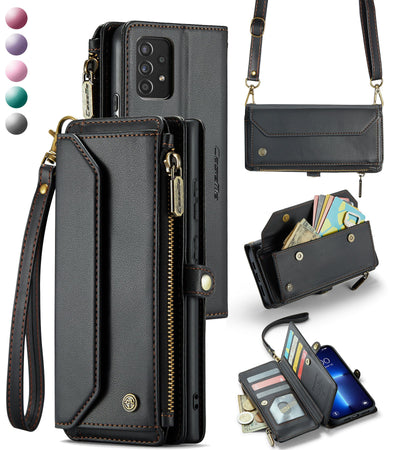 New RFID Blocking Zipper Wallet Supports Wireless Charging with Long and Short Lanyard Leather Phone Case