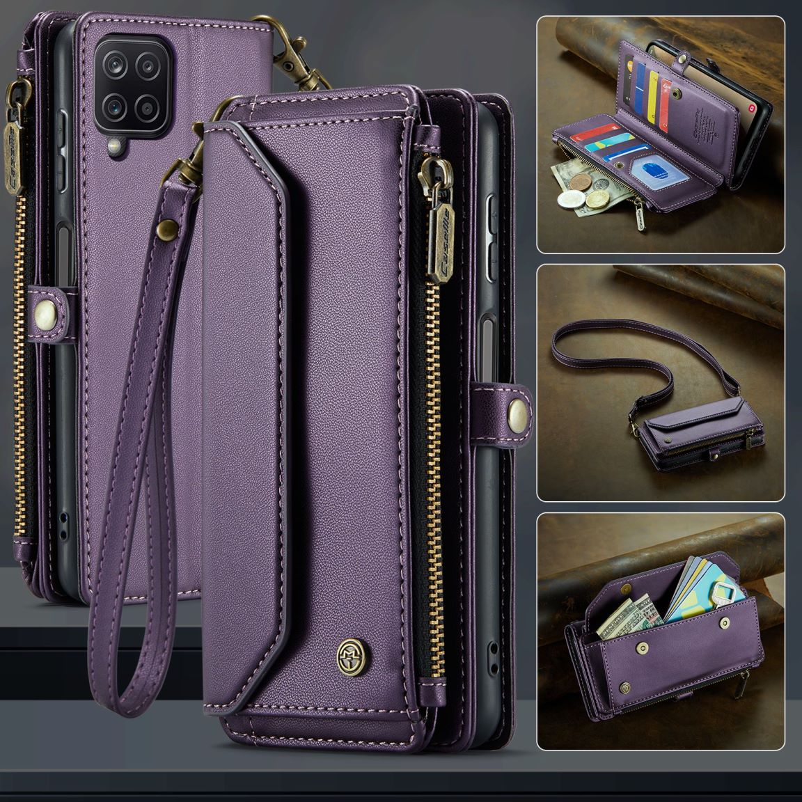 New RFID Blocking Zipper Wallet Supports Wireless Charging with Long and Short Lanyard Leather Phone Case
