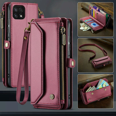 New RFID Blocking Zipper Wallet Supports Wireless Charging with Long and Short Lanyard Leather Phone Case
