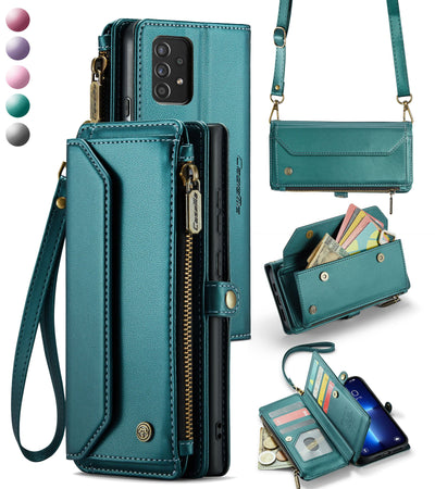 New RFID Blocking Zipper Wallet Supports Wireless Charging with Long and Short Lanyard Leather Phone Case