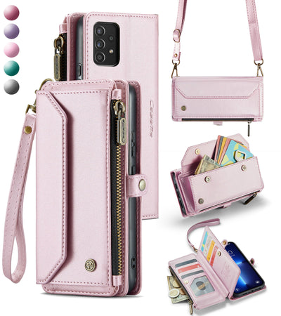 New RFID Blocking Zipper Wallet Supports Wireless Charging with Long and Short Lanyard Leather Phone Case