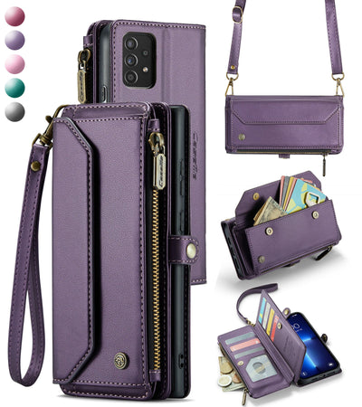 New RFID Blocking Zipper Wallet Supports Wireless Charging with Long and Short Lanyard Leather Phone Case