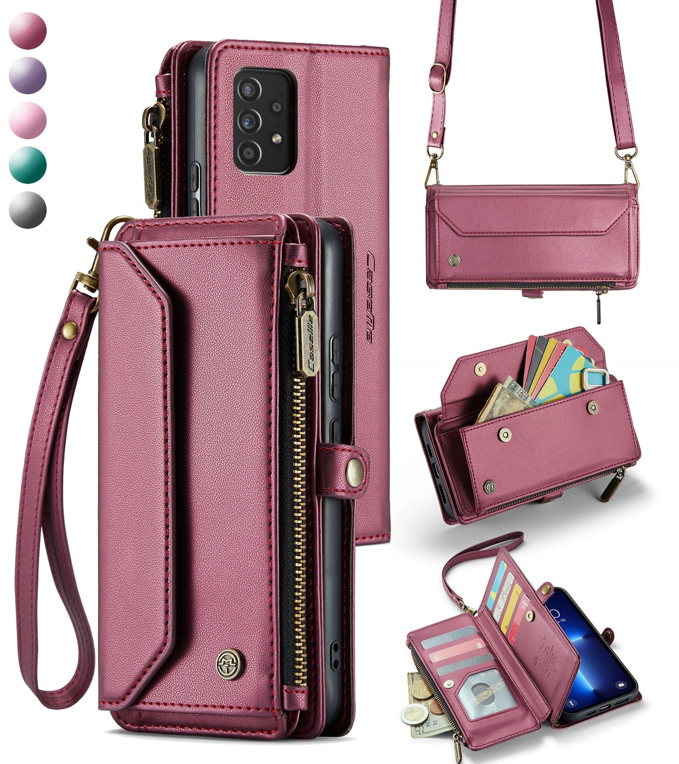 New RFID Blocking Zipper Wallet Supports Wireless Charging with Long and Short Lanyard Leather Phone Case