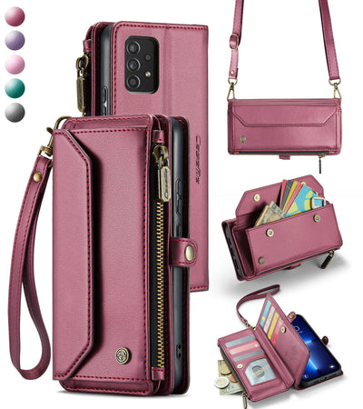 New RFID Blocking Zipper Wallet Supports Wireless Charging with Long and Short Lanyard Leather Phone Case